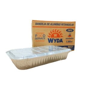 BANDEJA DE ALUMÍNIO D8FS MANUAL WYDA 1500ML C/TAMPA PLÁSTICA C/50 UNIDADES