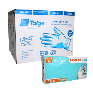 LUVA DE VINIL TALGE G SEM PÓ COM 1000 UNIDADES