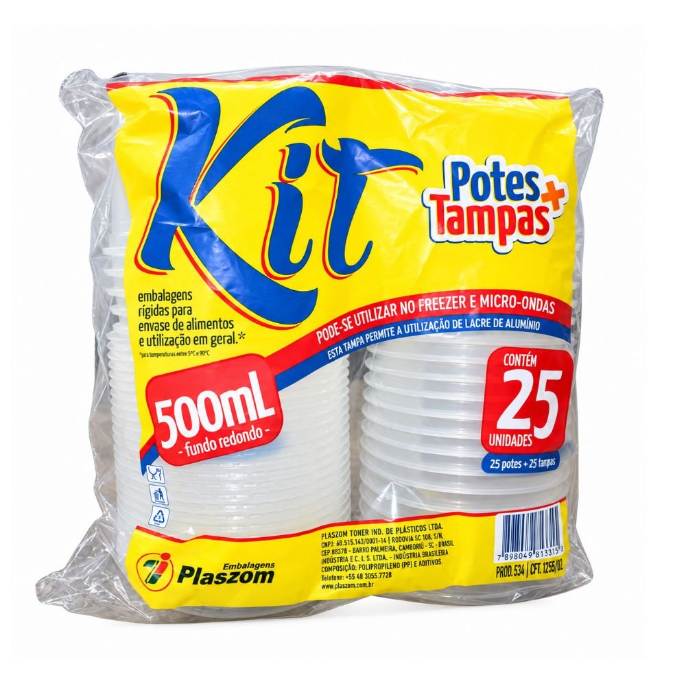 POTE PET PLASZOM COM TAMPA 500ML 25 UNIDADES